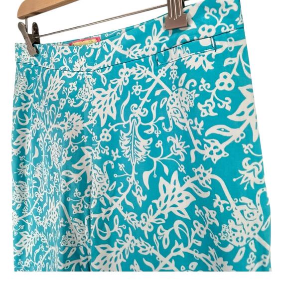 Lilly & Van Chino Pants Women 6 Blue White Floral Tiger Crop Stretch Tropical - Picture 2 of 12